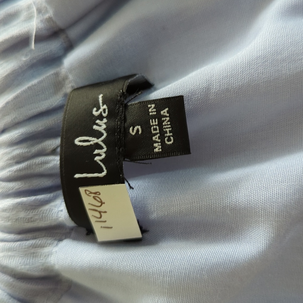 Lulus Halter V Neck Button Front Midi Dress Blue S bohemian summer casual - Picture 6 of 10